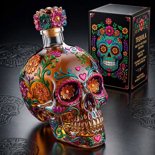 🔥🍷Limited edition Day of the Dead tequila bottle🎁 -- Free Shipping Over $49📦