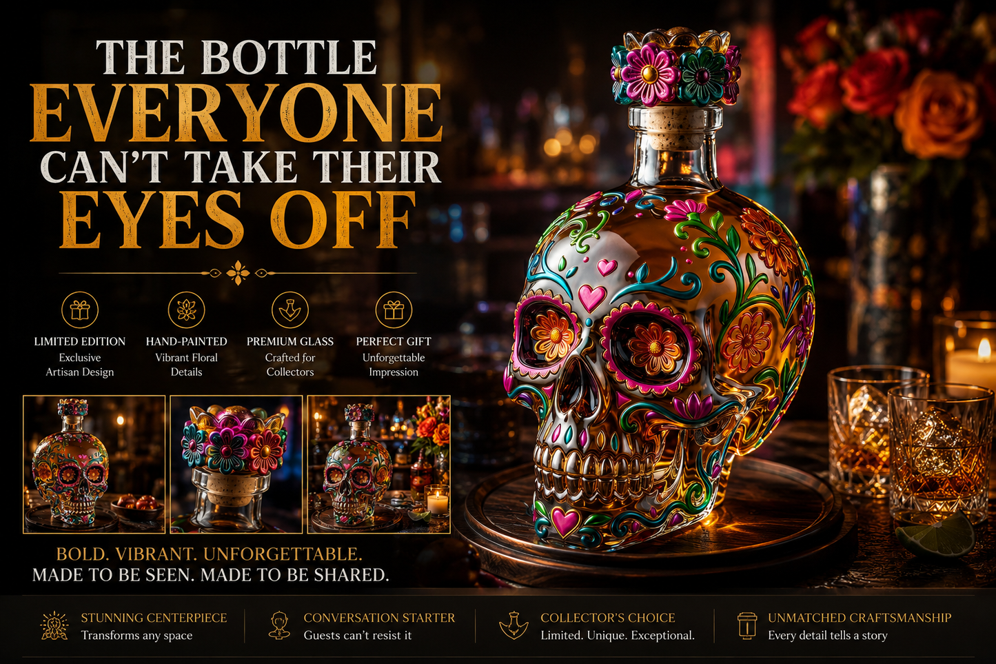🔥🍷Limited edition Day of the Dead tequila bottle🎁 -- Free Shipping Over $49📦
