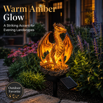 💥LAST DAY 50% OFF🐉✨Solar Dragon Garden Statue Light – Golden Ember Fantasy Outdoor Decor