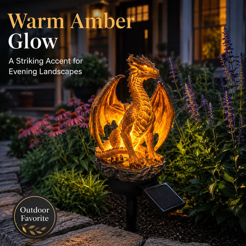💥LAST DAY 50% OFF🐉✨Solar Dragon Garden Statue Light – Golden Ember Fantasy Outdoor Decor