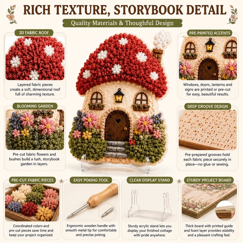 🔥Last Day 49% OFF - ✨Whimsical Village 3D Fabric Poke Art Kit