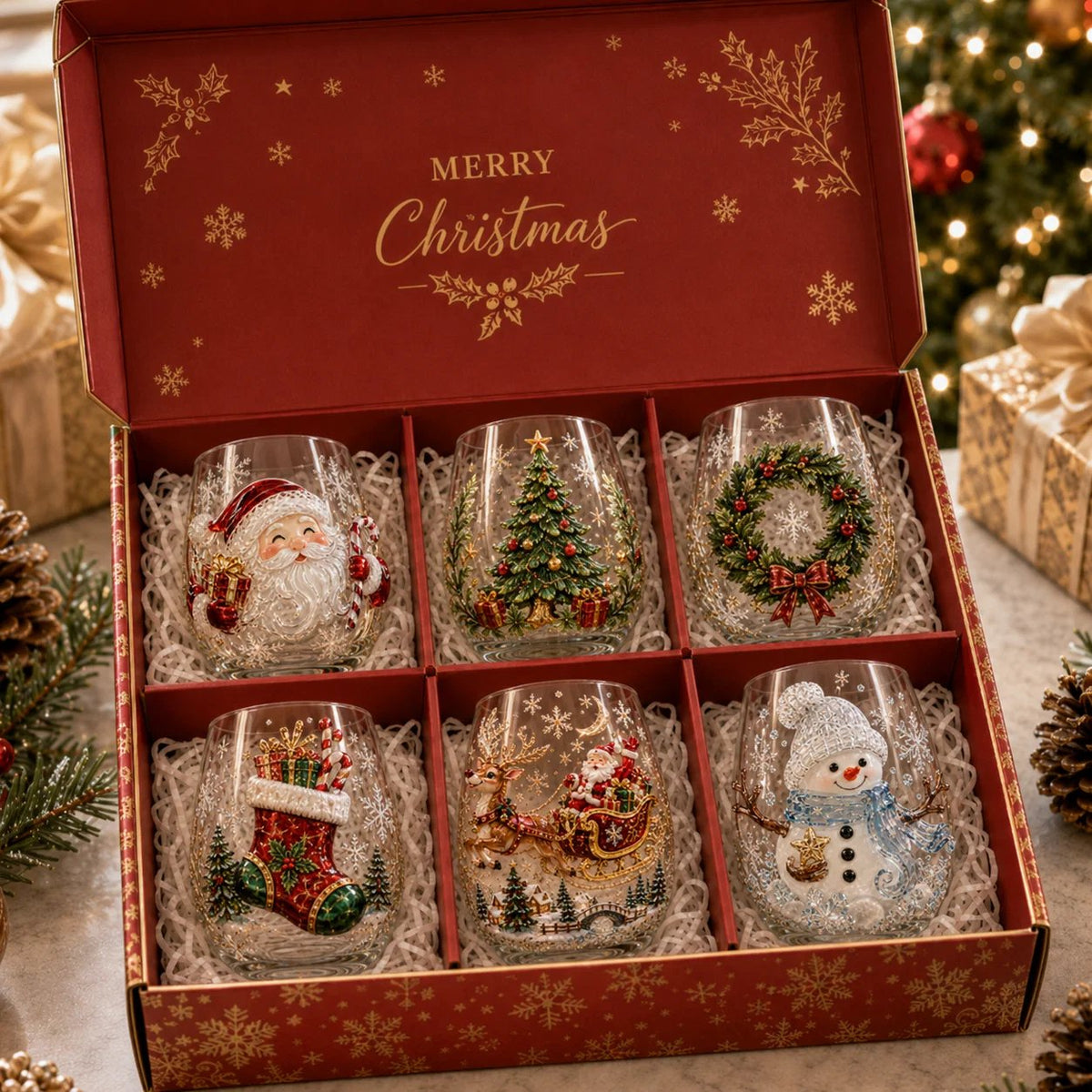 🎄Magical Christmas 3D Glass Cup Collection 🎄 Santa, Reindeer, Snowman & Christmas Tree