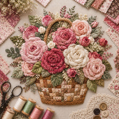 🔥Most Popular in 2026🔥🌸🧵 Premium Floral Basket Patchwork DIY Kit | High-Quality Layered Fabric Bouquet with Raised Petals & Woven Basket Details ✨