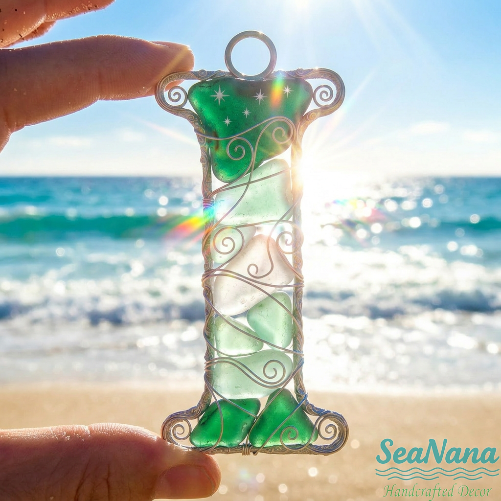 🌊 Handcrafted Wire-Wrapped Sea Glass Letter Ornament: More Than a Last Name, It's a Blessing