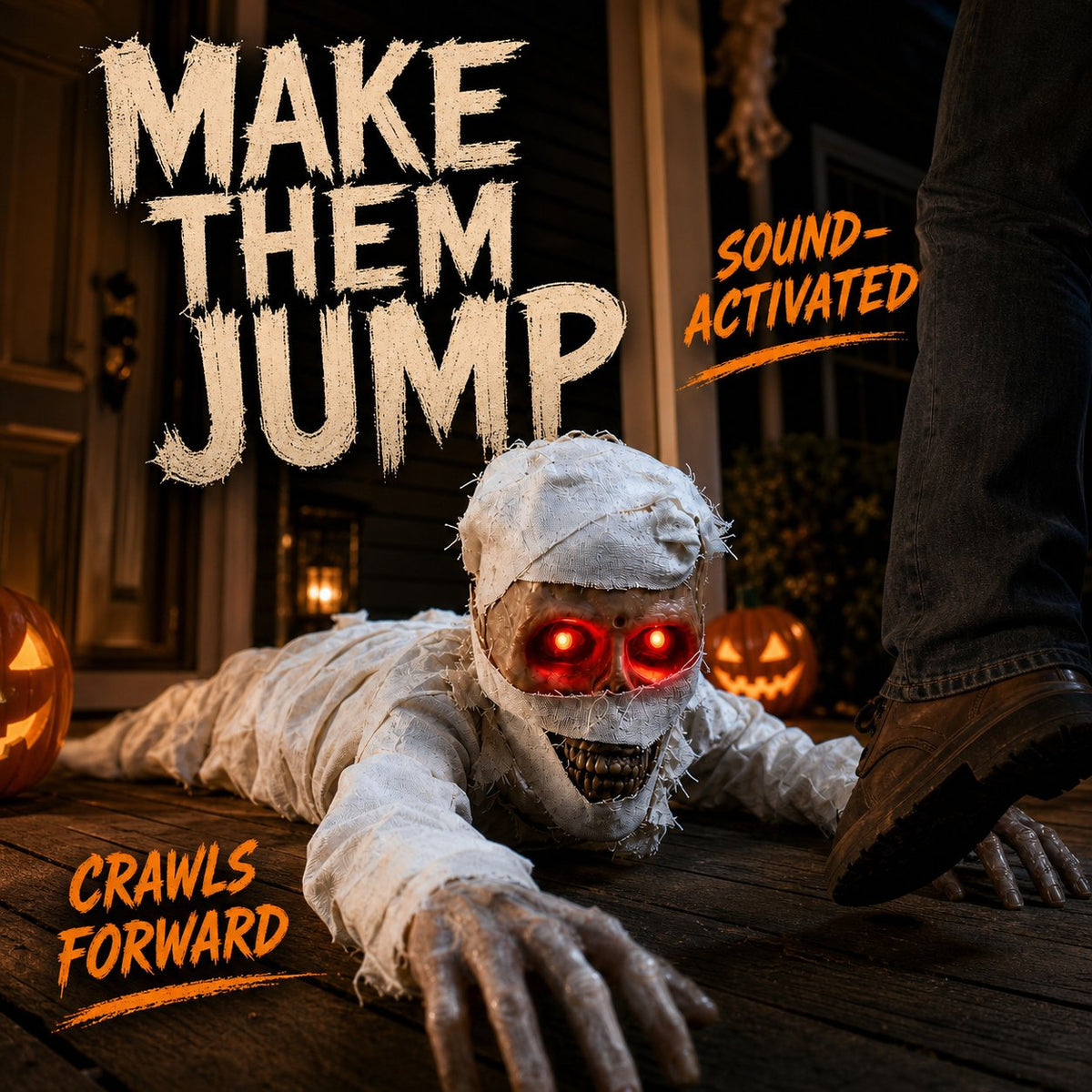 🔥 [49% Off Halloween Early Bird Special]-Sound-Activated Animated Crawling Mummy with Glowing Red Eyes