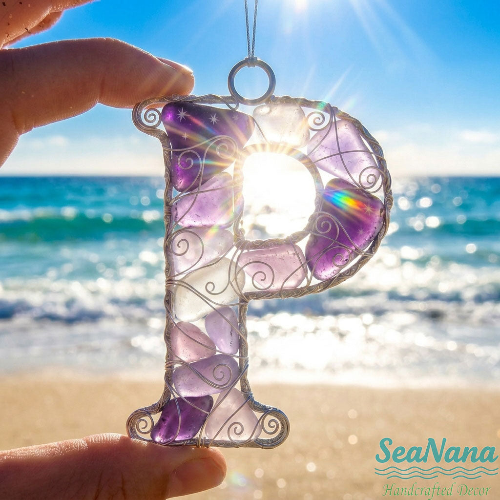 🌊 Handcrafted Wire-Wrapped Sea Glass Letter Ornament: More Than a Last Name, It's a Blessing
