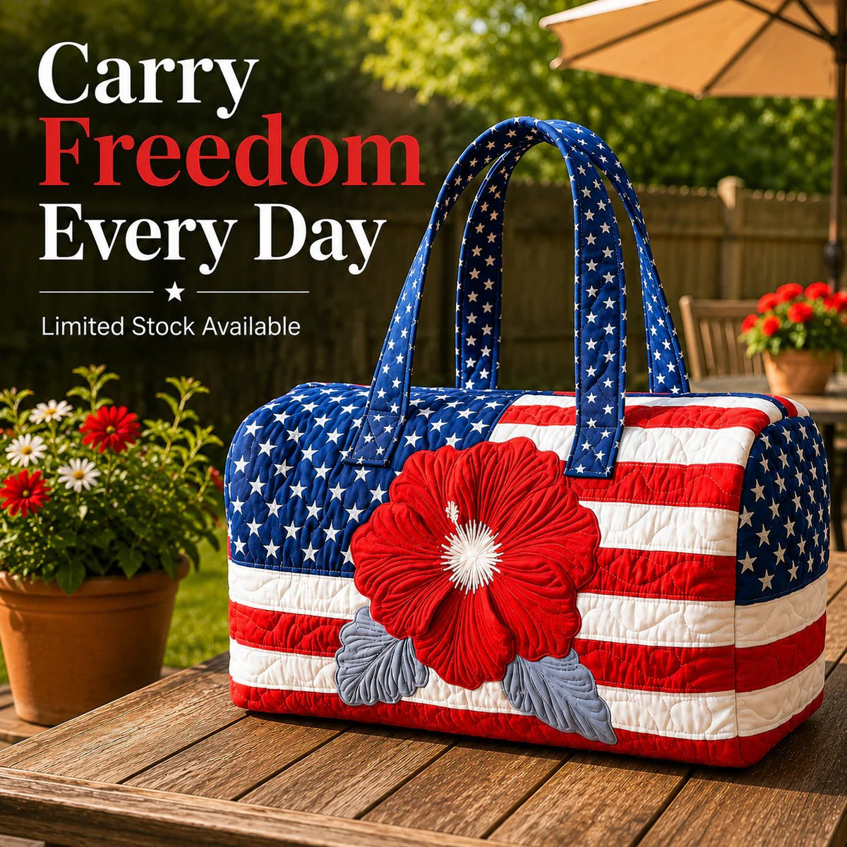 Floral American Flag Travel Duffel