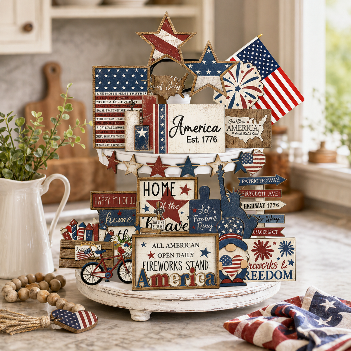 🔥Most Popular in 2026🔥25-Piece Patriotic Tiered Tray Decor Set