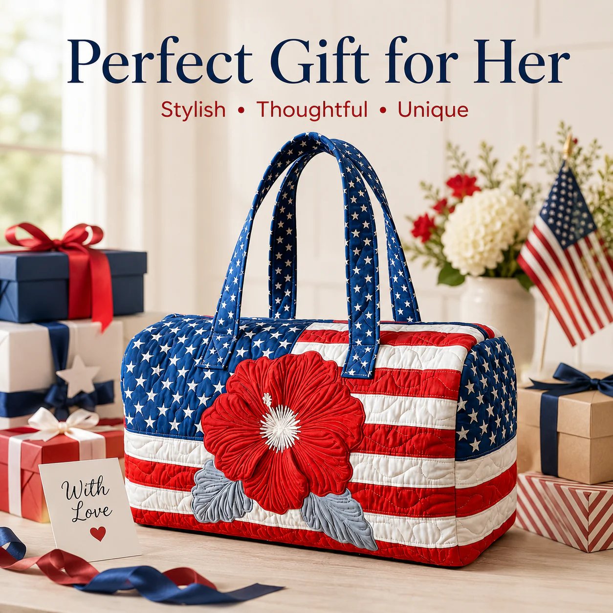 Floral American Flag Travel Duffel