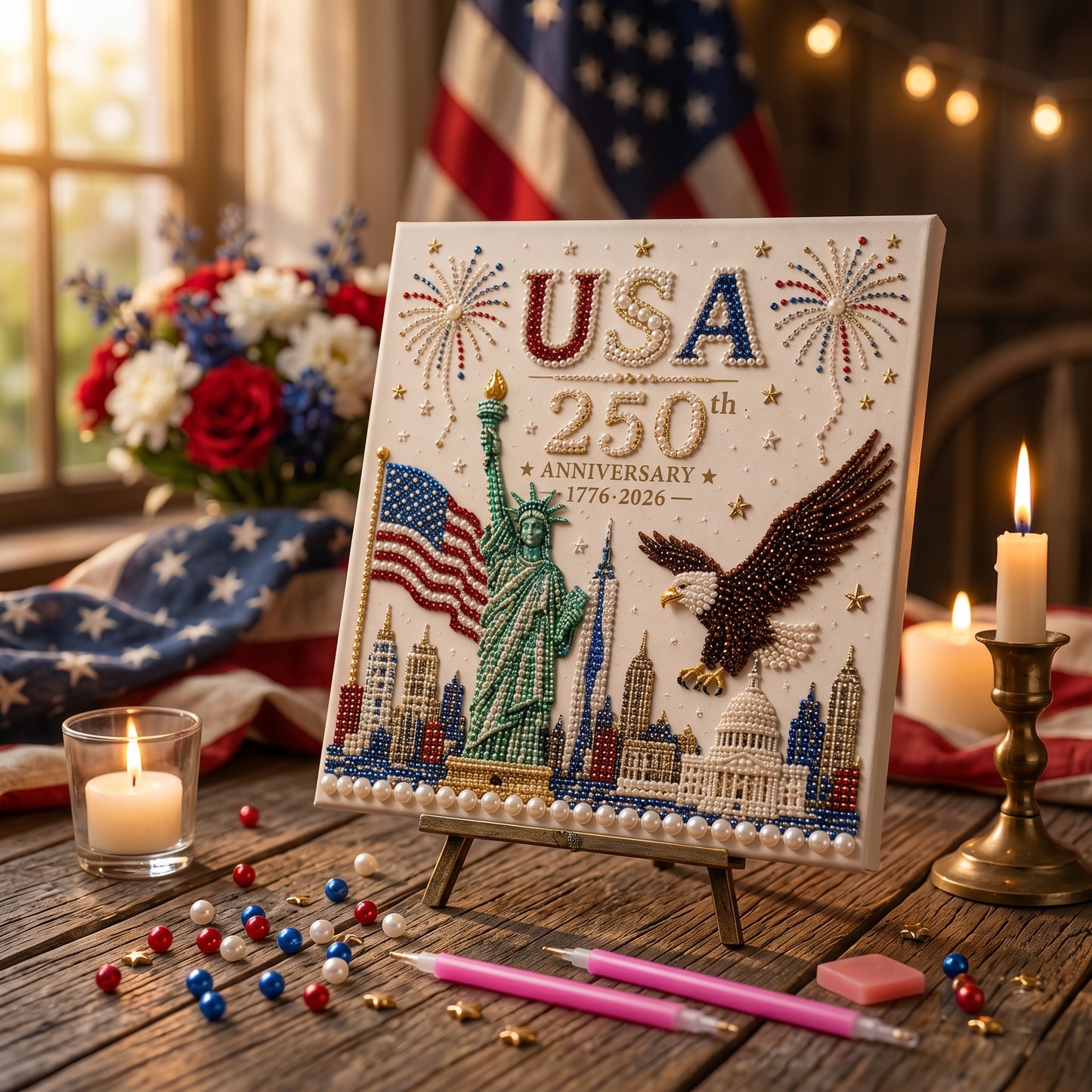 🔥LAST DAY 50% OFF - USA 250th Anniversary DIY Pearl Painting Kit ✨❤️‍🔥