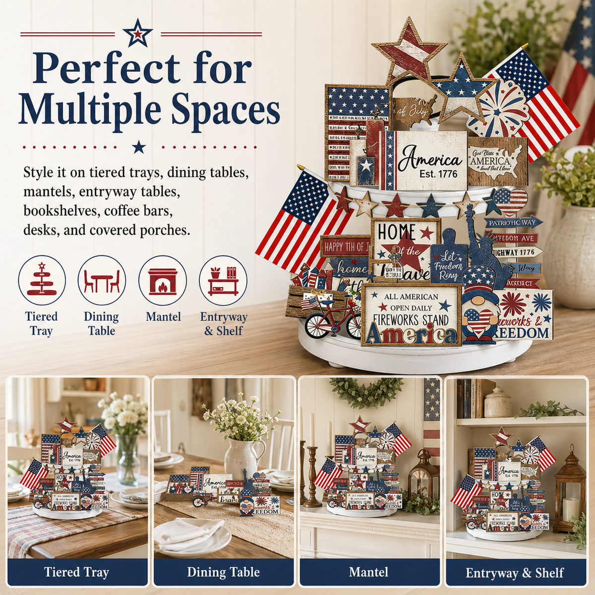 🔥Most Popular in 2026🔥25-Piece Patriotic Tiered Tray Decor Set