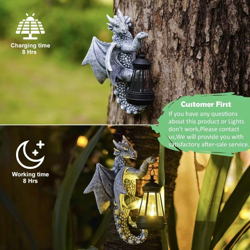 ⏰Hot Sale: Save 49%-Garden Decor Dragon Hugging Tree Garden Statue with Solar Lantern