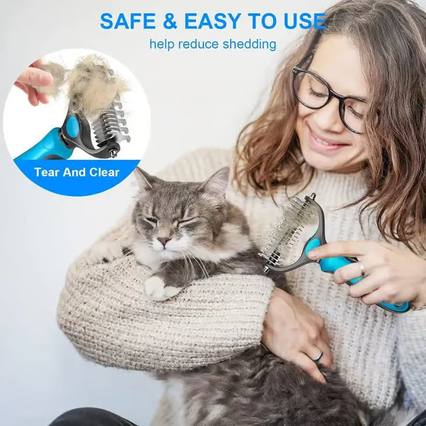 Professional Double-Sided Pet Grooming Rake ✨ Undercoat Deshedding Tool for Dogs & Cats 🐶🐱