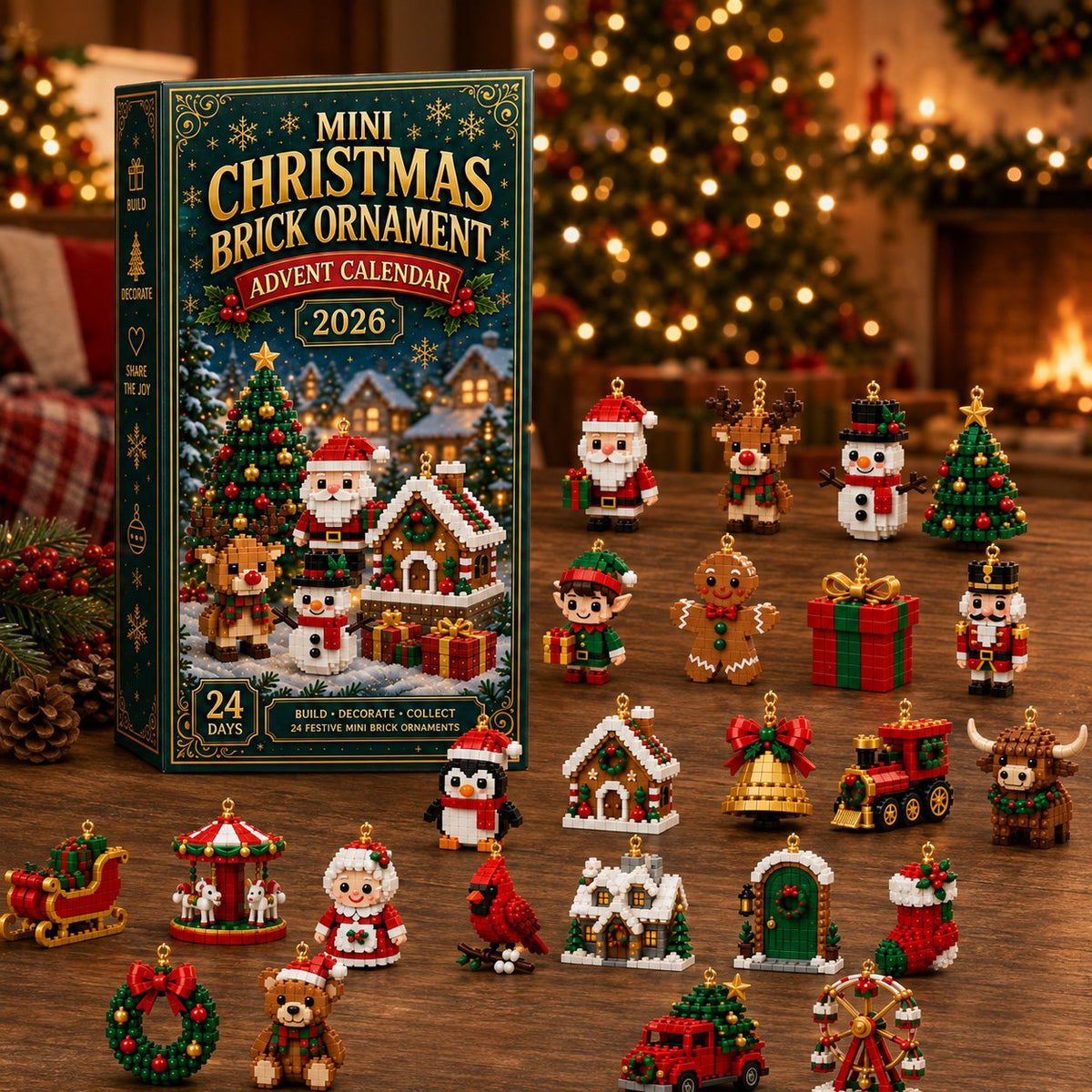 🔔🎄24-day mini Christmas tree advent calendar made of building blocks | 24 unique, buildable Christmas motifs with hanging loops for trees, garlands and festive decorations 🧱