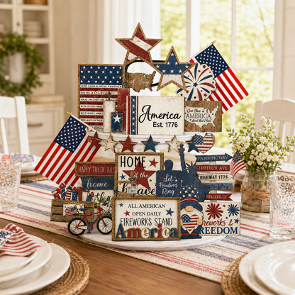 🔥Most Popular in 2026🔥25-Piece Patriotic Tiered Tray Decor Set