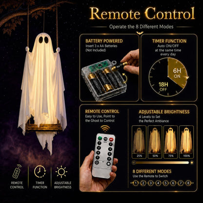 Large 5ft Pre-Assembled Hanging Swing Ghost Halloween Decorations Outdoor
