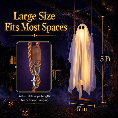 Large 5ft Pre-Assembled Hanging Swing Ghost Halloween Decorations Outdoor