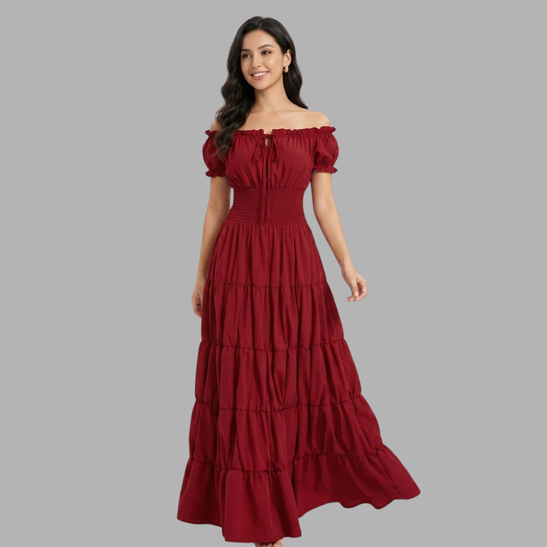 Elegant Off-Shoulder Renaissance Maxi Dress