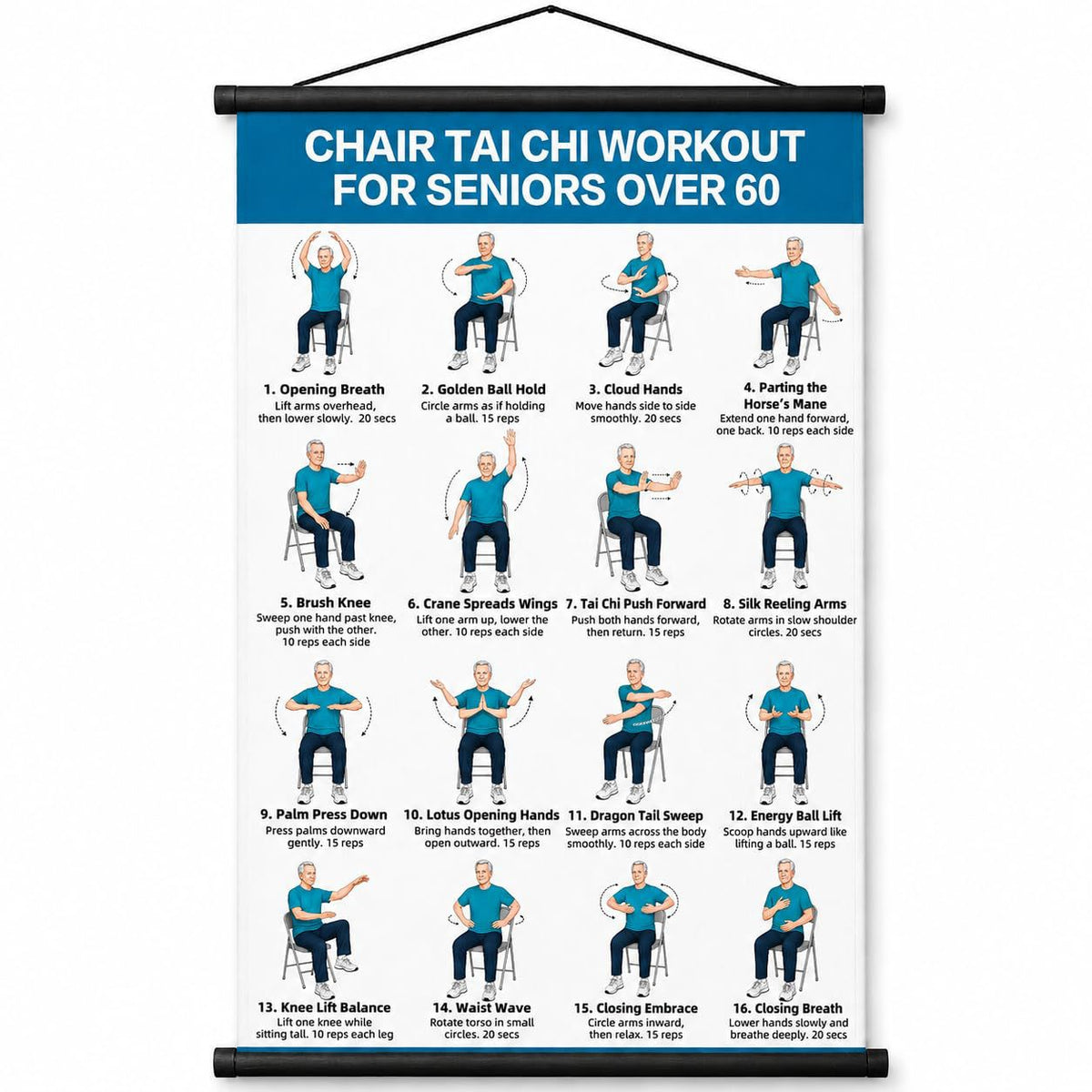 🔥🔥🔥Tai Chi Chair Workout Chart for Seniors (16 x 24 inches)