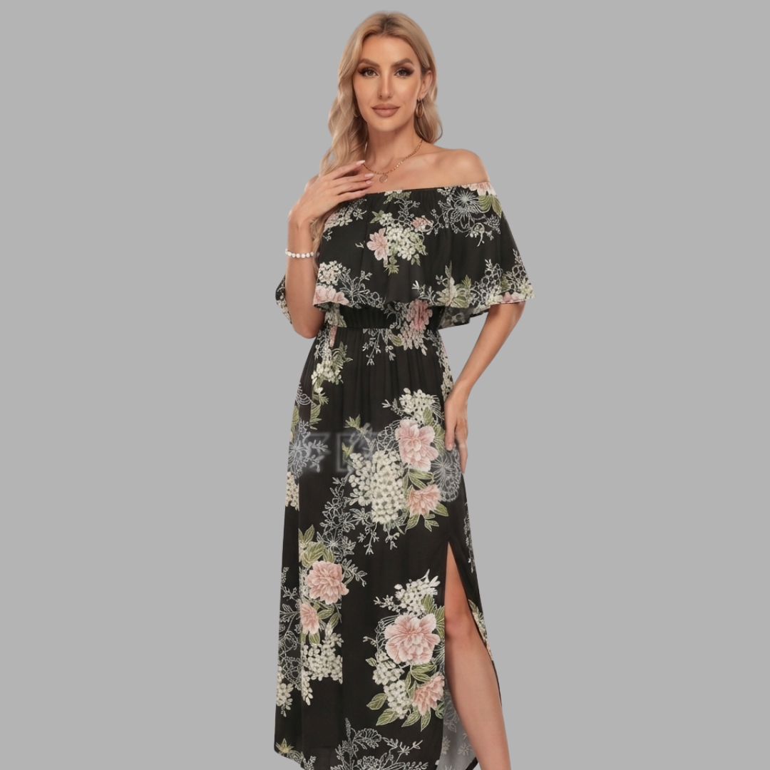 Off-Shoulder Printed Maxi Dress