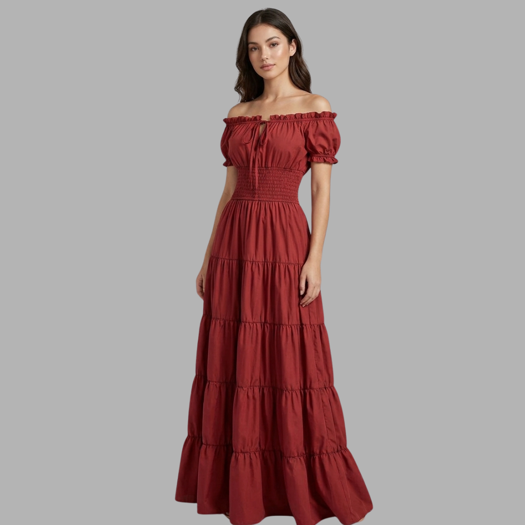 Elegant Off-Shoulder Renaissance Maxi Dress