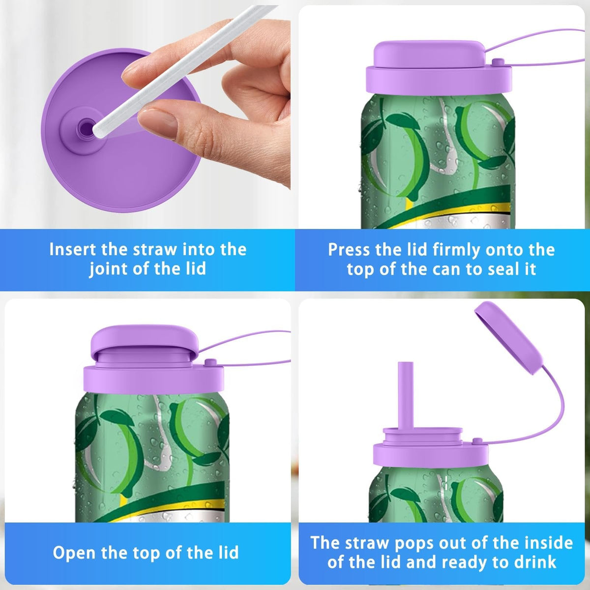3Pcs BPA-Free Reusable Soda Can Lids, Secure Fit Covers to Keep Drinks Clean & Bug-Free, Optional Straws Included