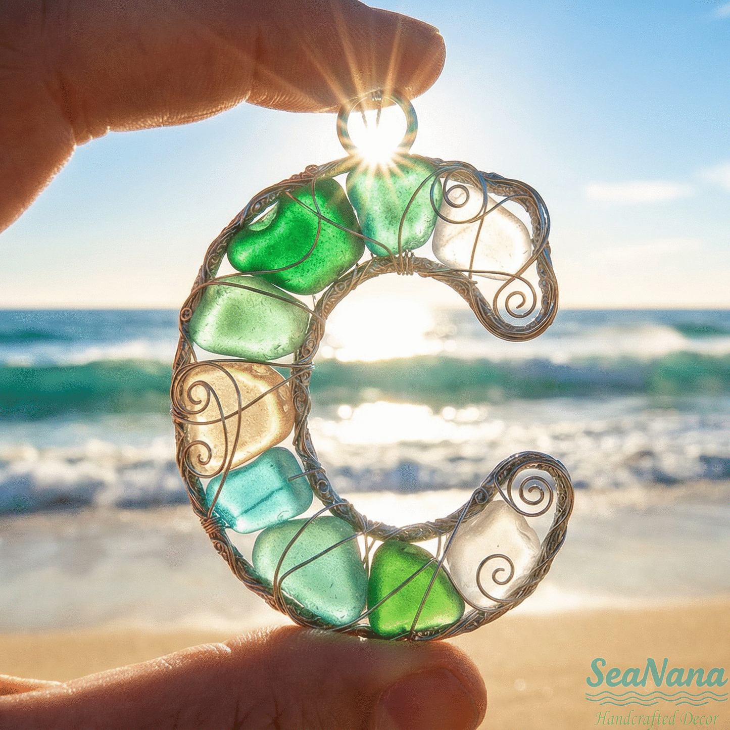 🌊 Handcrafted Wire-Wrapped Sea Glass Letter Ornament: More Than a Last Name, It's a Blessing