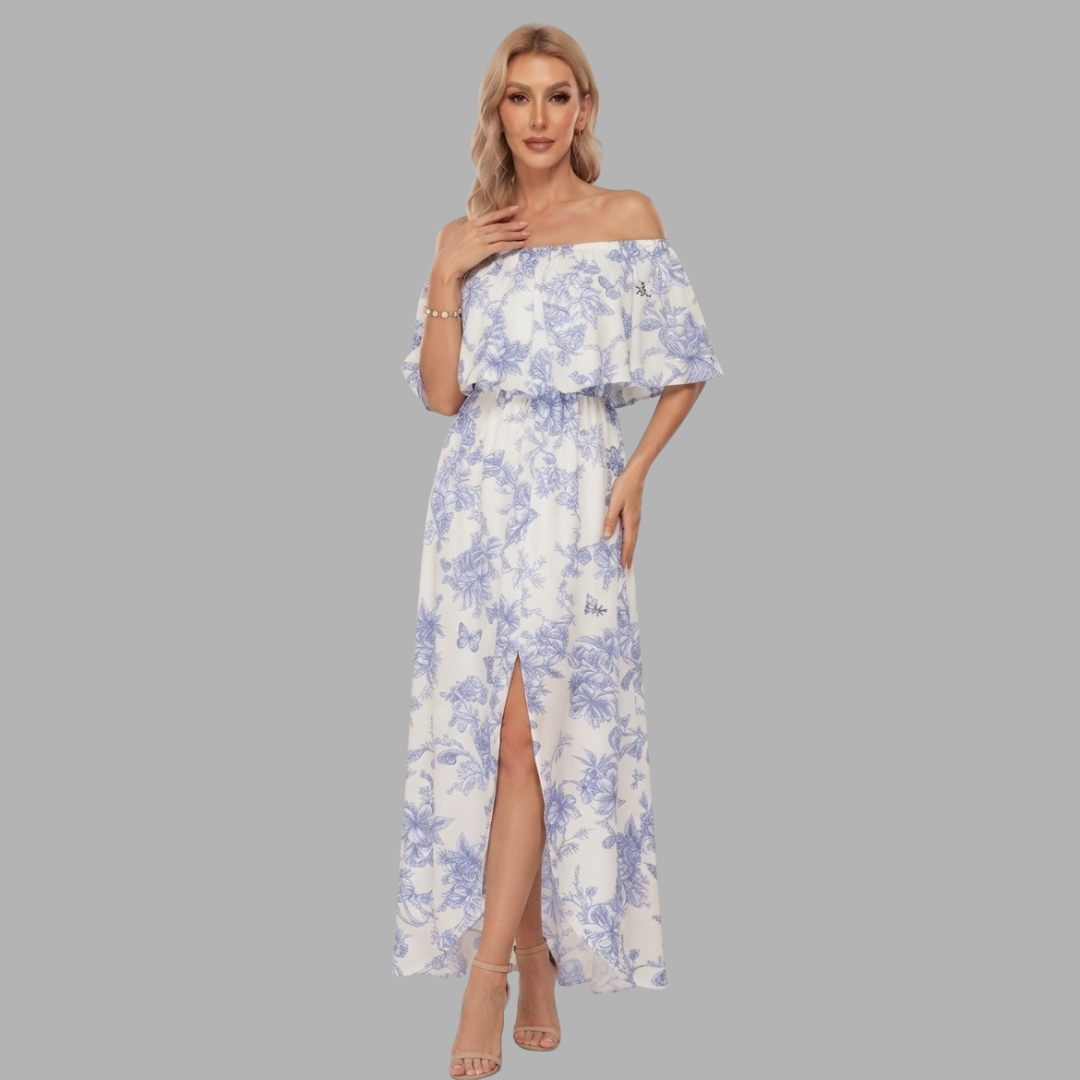 Off-Shoulder Printed Maxi Dress