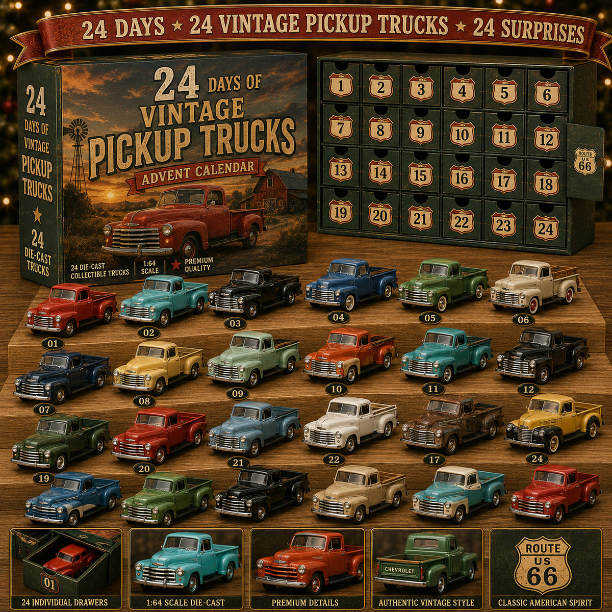 🏁🚗24 Days of American Car Legends Advent Calendar – 24 Die-Cast Collectibles