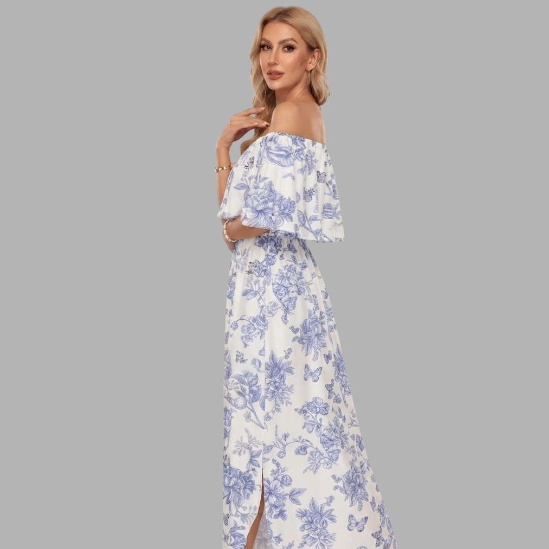 Off-Shoulder Printed Maxi Dress