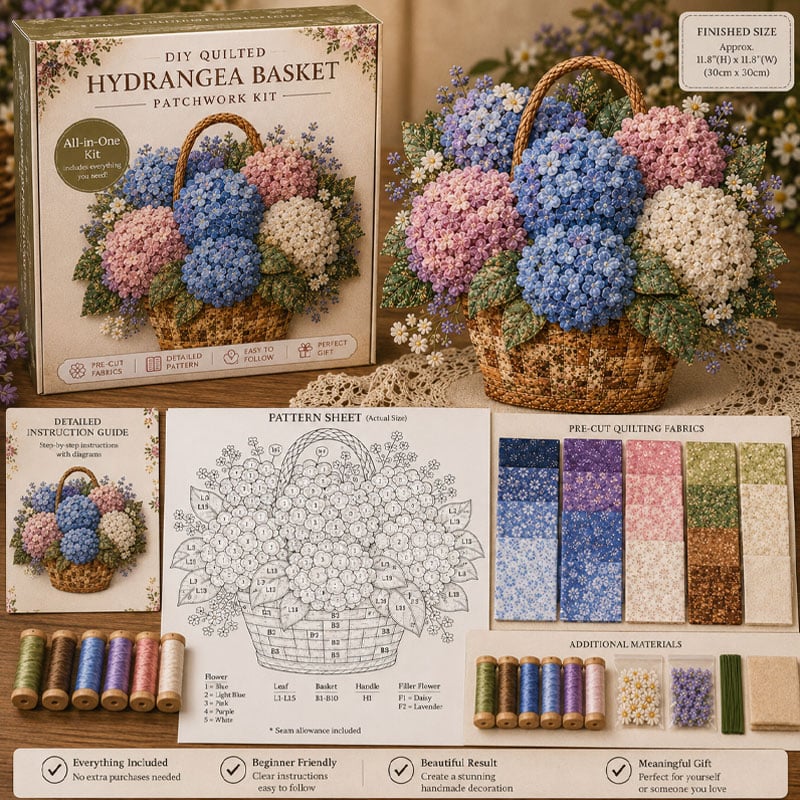 🔥Most Popular in 2026🔥🌸🧵 Premium Floral Basket Patchwork DIY Kit | High-Quality Layered Fabric Bouquet with Raised Petals & Woven Basket Details ✨