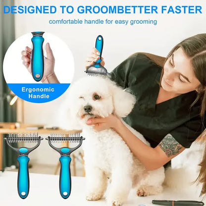 Professional Double-Sided Pet Grooming Rake ✨ Undercoat Deshedding Tool for Dogs & Cats 🐶🐱