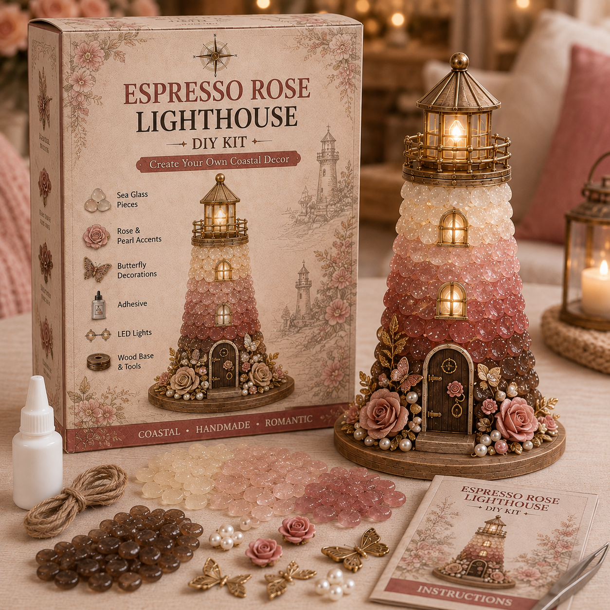 ⏳ Last Day 49% OFF – 🌊 DIY Sea Glass Lighthouse Kit – Light-Up Coastal Craft & Handmade Home Decor