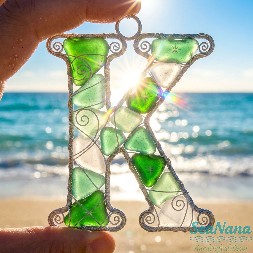 🌊 Handcrafted Wire-Wrapped Sea Glass Letter Ornament: More Than a Last Name, It's a Blessing