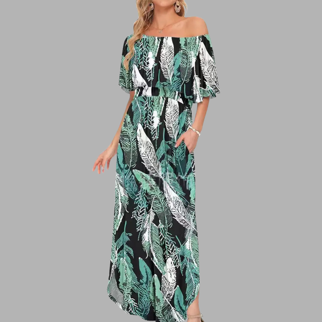 Off-Shoulder Printed Maxi Dress