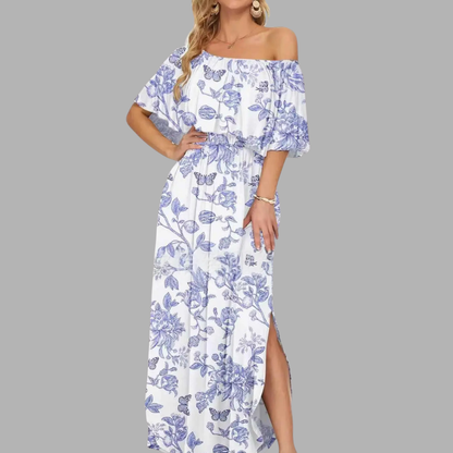 Off-Shoulder Printed Maxi Dress