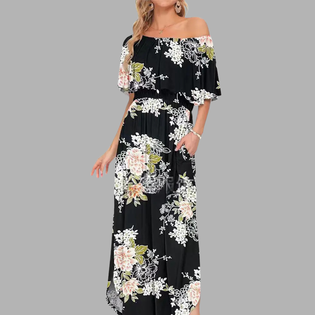 Off-Shoulder Printed Maxi Dress