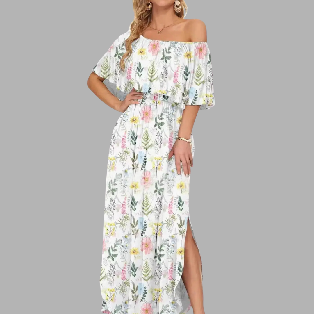 Off-Shoulder Printed Maxi Dress