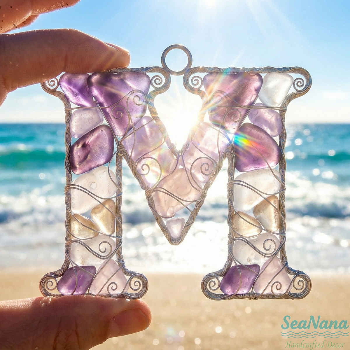🌊 Handcrafted Wire-Wrapped Sea Glass Letter Ornament: More Than a Last Name, It's a Blessing