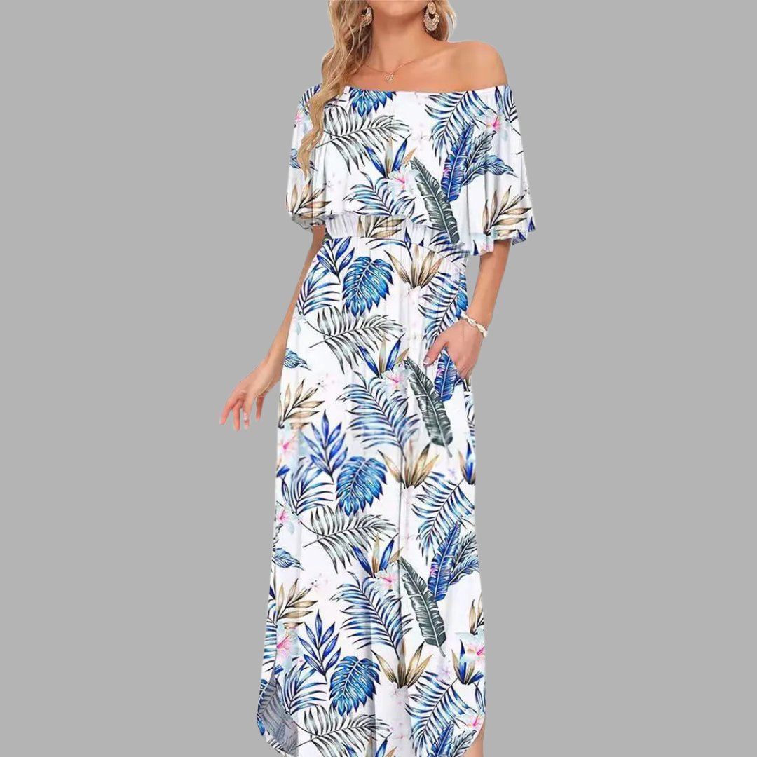 Off-Shoulder Printed Maxi Dress
