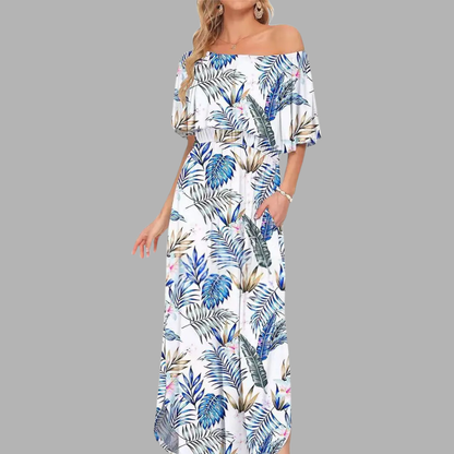 Off-Shoulder Printed Maxi Dress