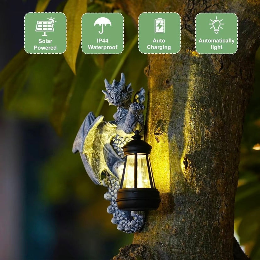 ⏰Hot Sale: Save 49%-Garden Decor Dragon Hugging Tree Garden Statue with Solar Lantern