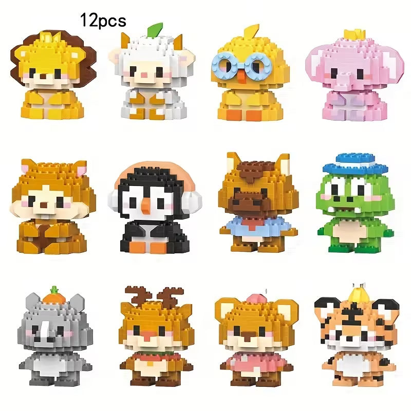 12 Pack Animals Building Block Sets,Micro Mini Animals Party Favors for Kids, Birthday Gift for Boy Girl(1,691 Pieces)