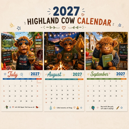 🔥2027 Funny Highland Cow Wall Calendar | A4 Hanging Calendar