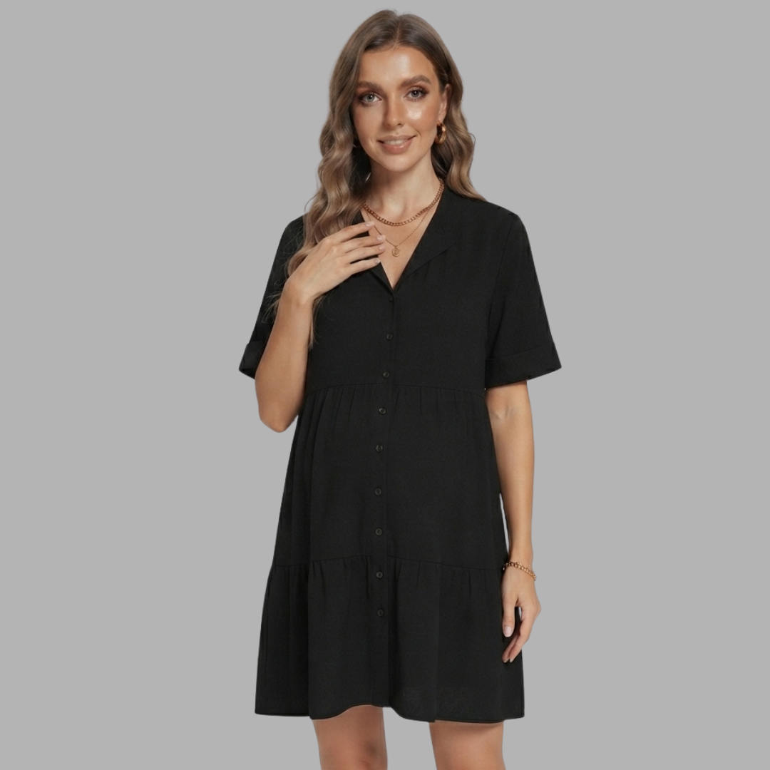 Breezy Shirt-Collar Relaxed Dress