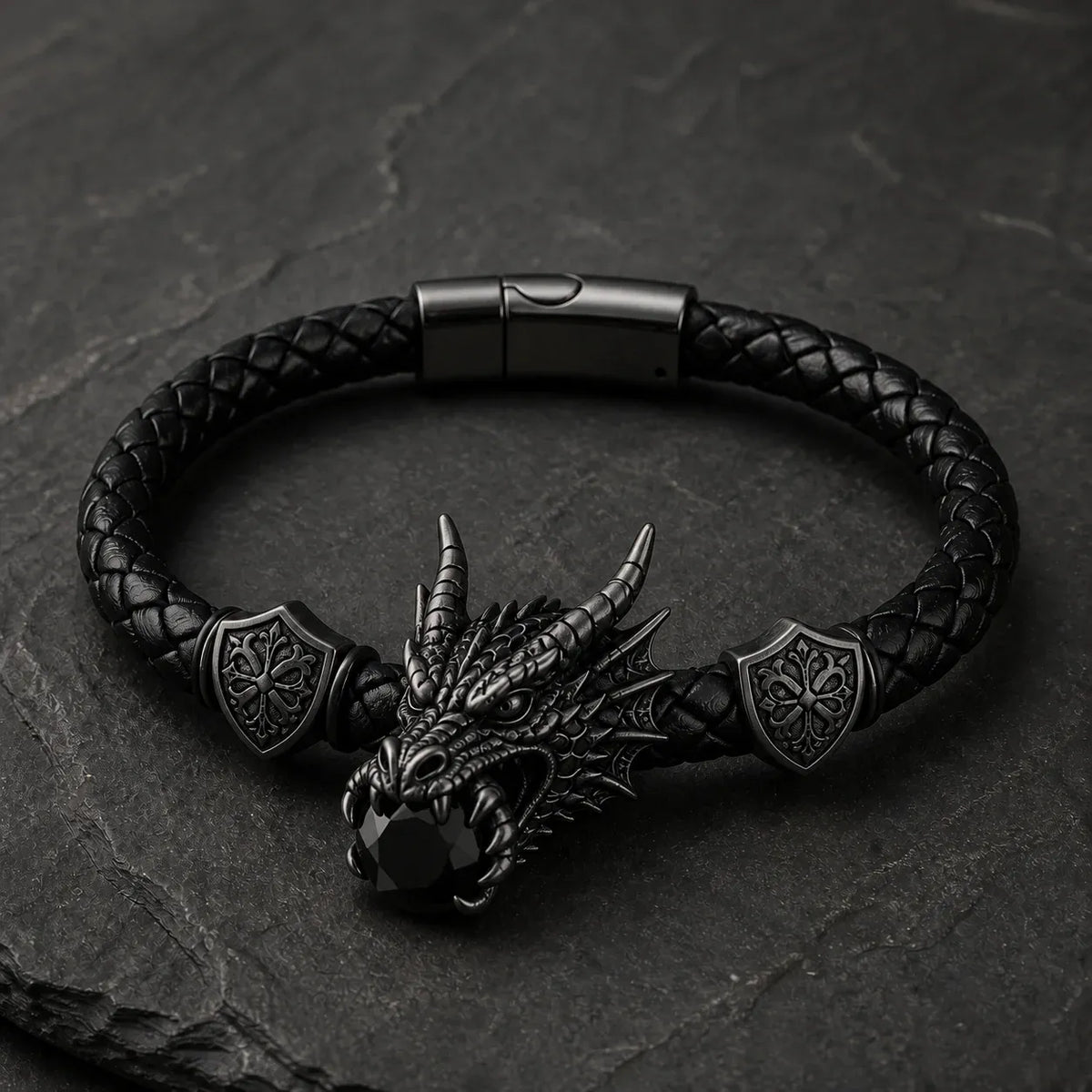 🐉 Dragonstone Guardian Bracelet | Sculpted Western Dragon Leather Bracelet – 6 Legendary Styles