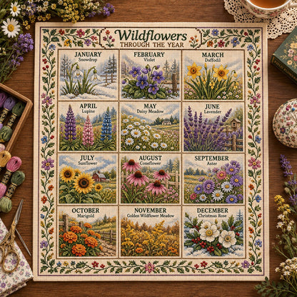 🧵 ✨ 12 Months Through the Year Embroidery Kit — 🪡A Year of Beautiful Stitches
