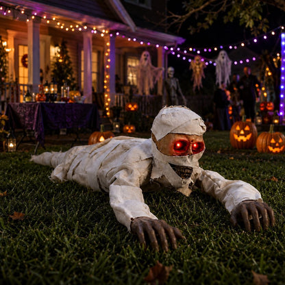 🔥 [49% Off Halloween Early Bird Special]-Sound-Activated Animated Crawling Mummy with Glowing Red Eyes