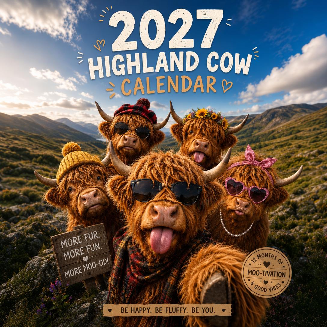 🔥2027 Funny Highland Cow Wall Calendar | A4 Hanging Calendar