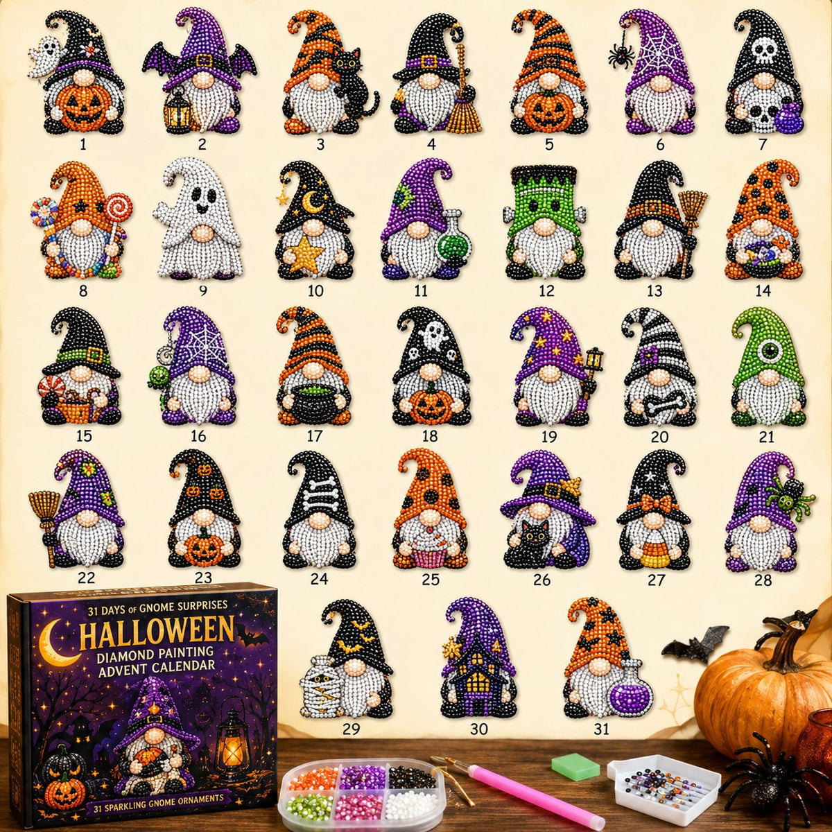 🎃✨ 31 Days of Gnome Surprises Halloween Diamond Painting Advent Calendar